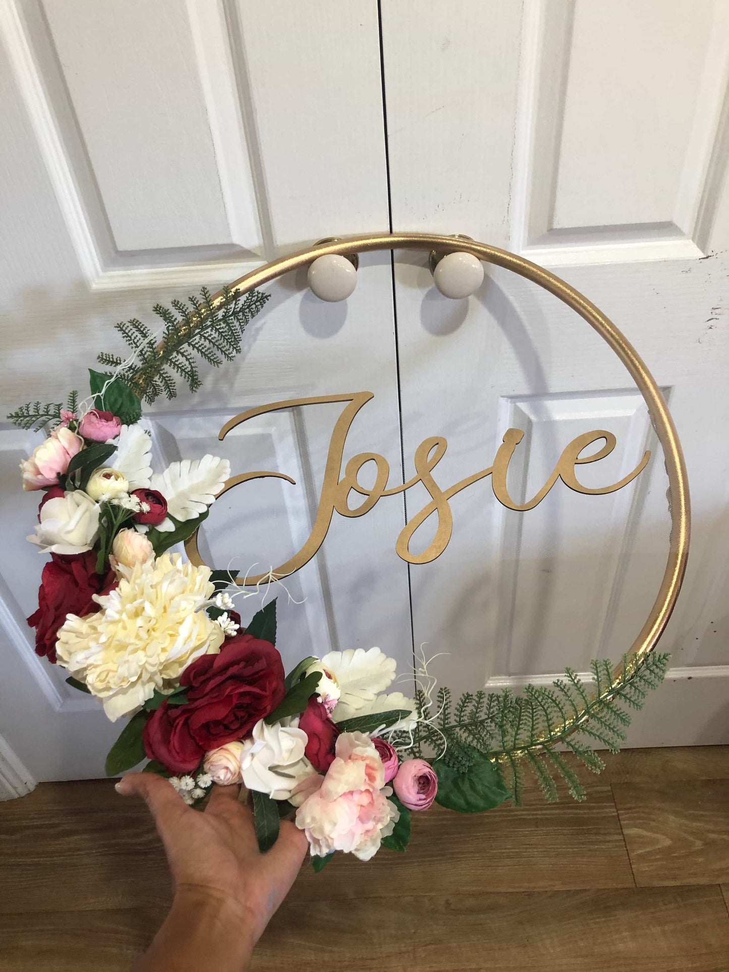 Big Golden Floral Hoop Wall Art customise-Personalised Hoops-All-Times-Gifts