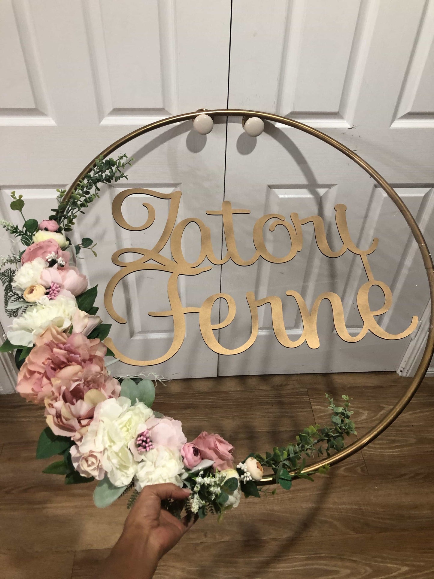 Big Golden Floral Hoop Wall Art customise-Personalised Hoops-All-Times-Gifts