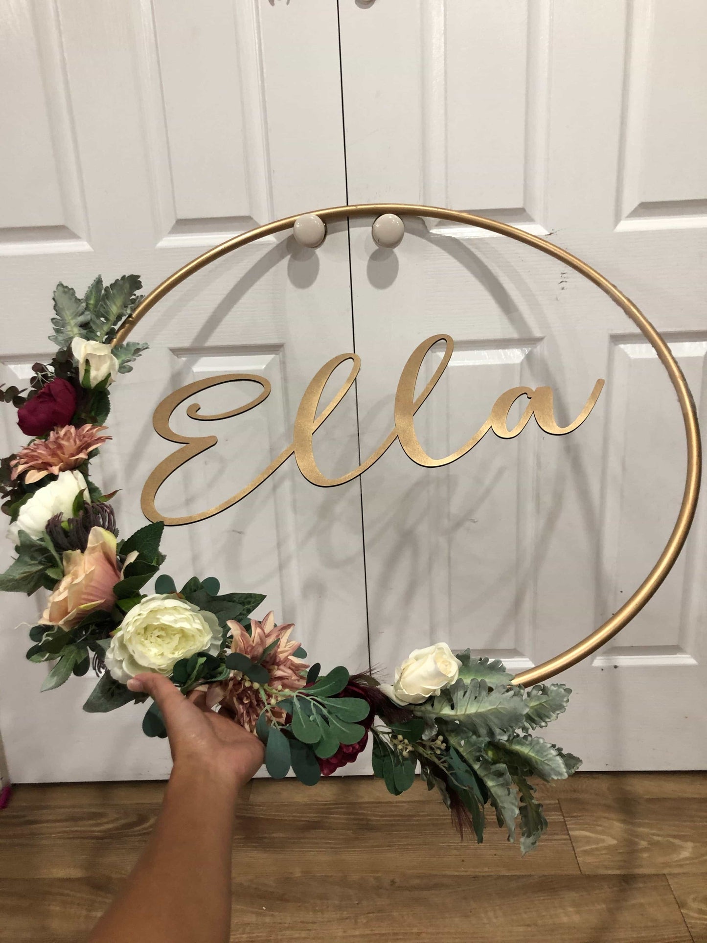 Big Golden Floral Hoop Wall Art customise-Personalised Hoops-All-Times-Gifts