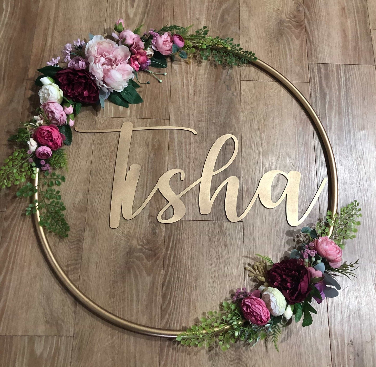 Big Golden Floral Hoop Wall Art customise-Personalised Hoops-All-Times-Gifts