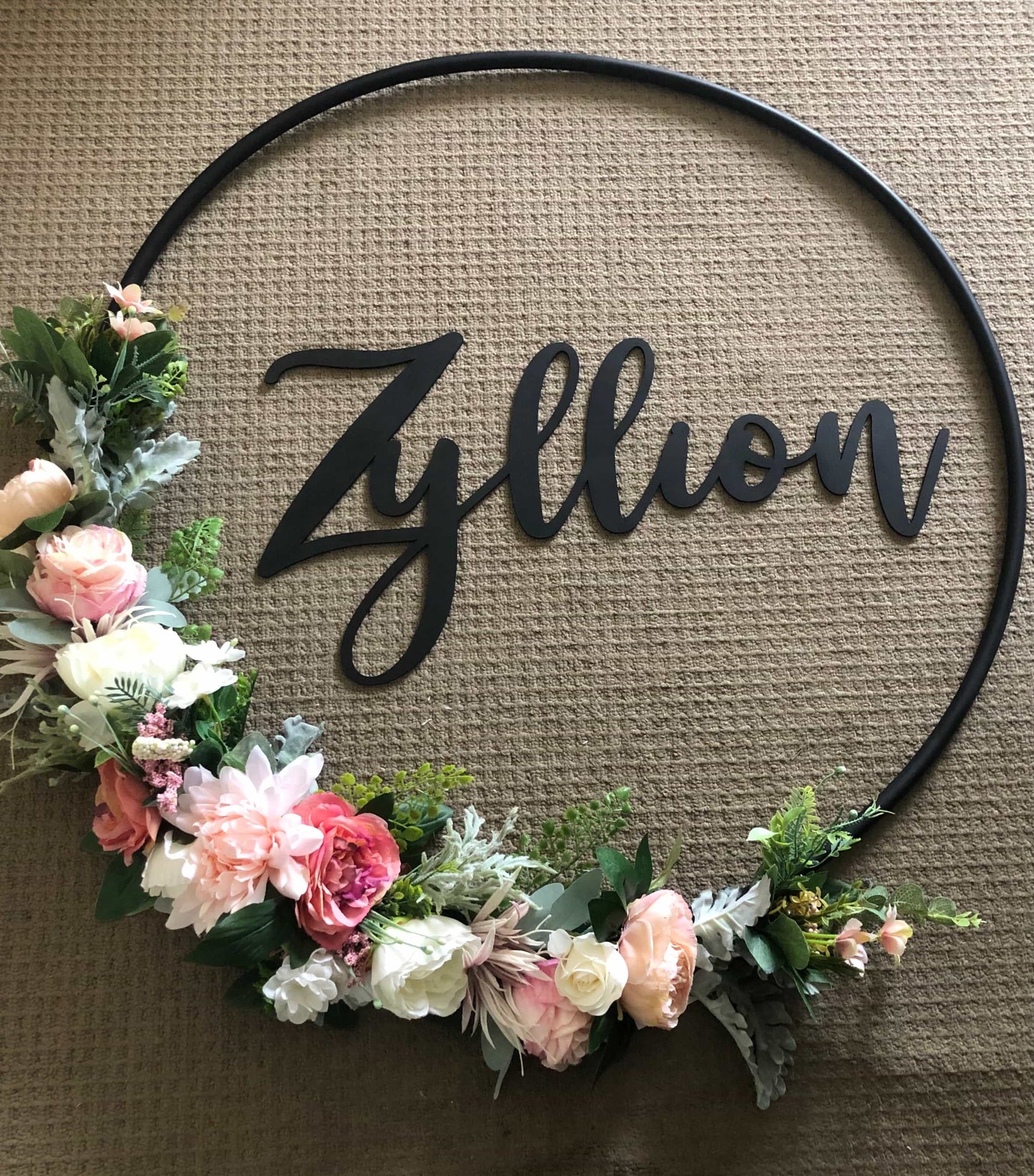 Big Golden Floral Hoop Wall Art customise-Personalised Hoops-All-Times-Gifts