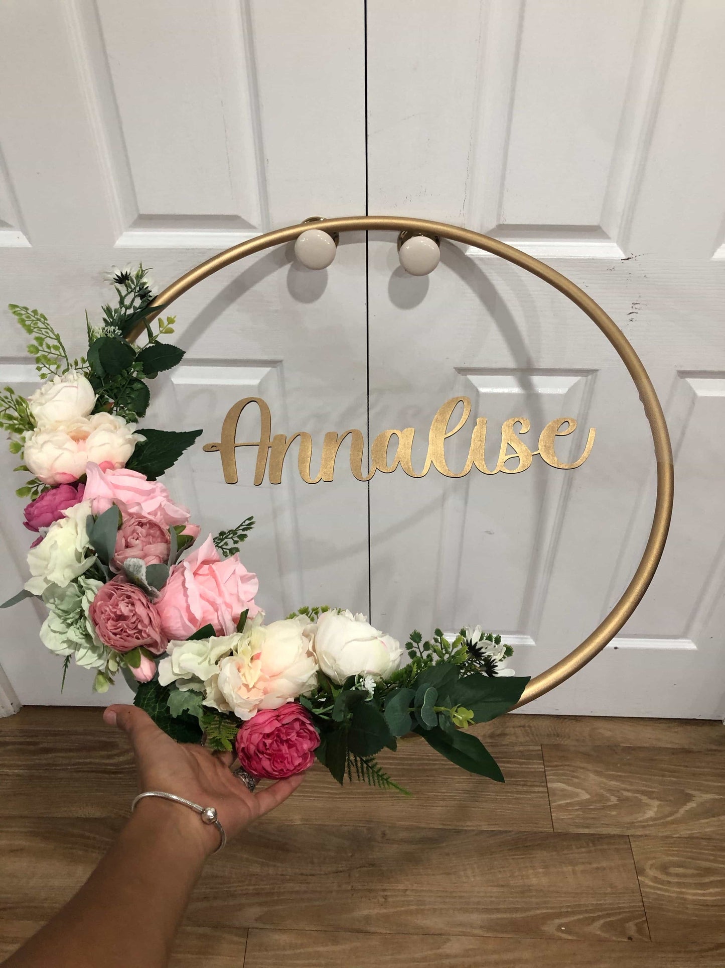 Big Golden Floral Hoop Wall Art customise-Personalised Hoops-All-Times-Gifts