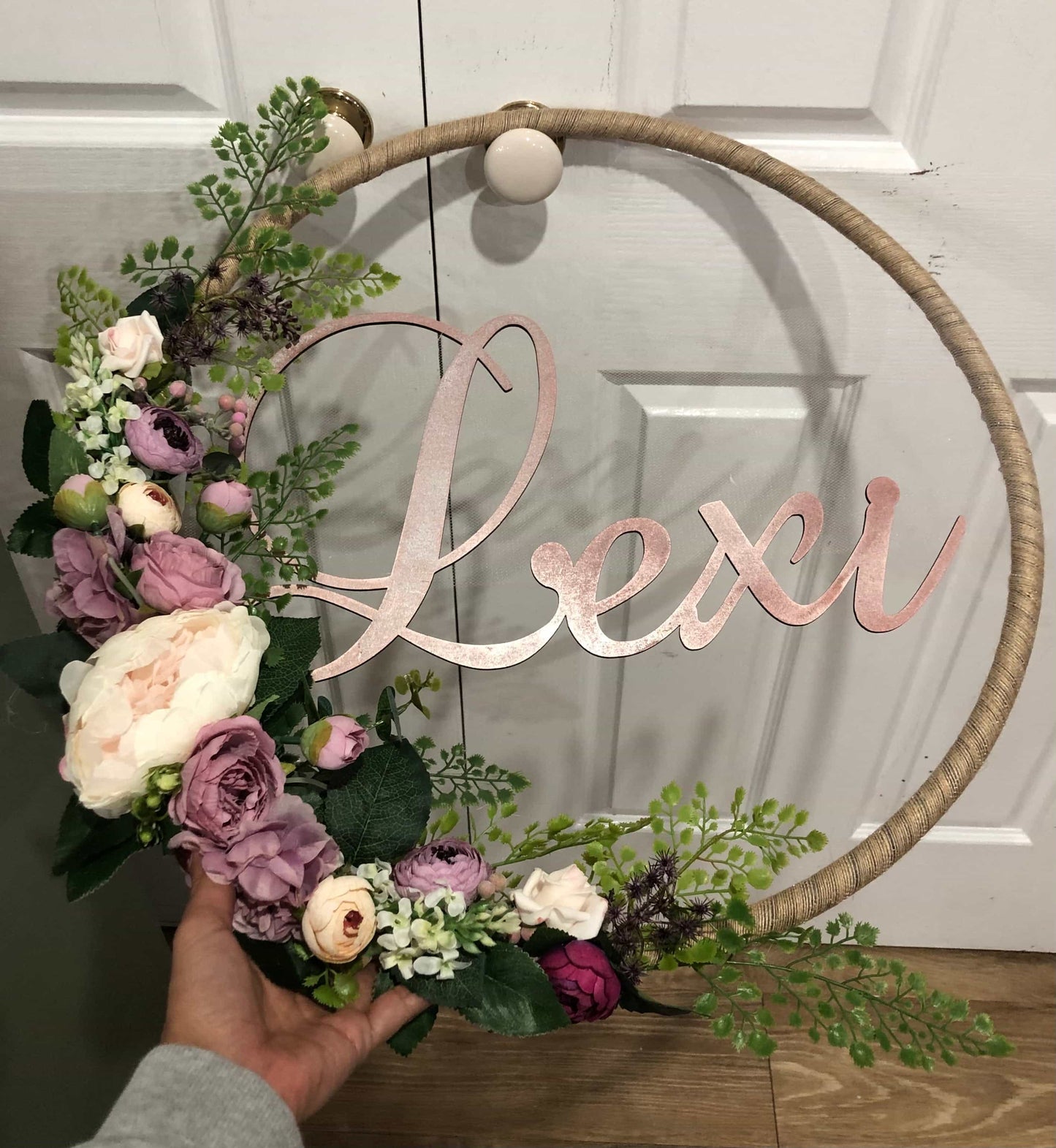 Big Golden Floral Hoop Wall Art customise-Personalised Hoops-All-Times-Gifts