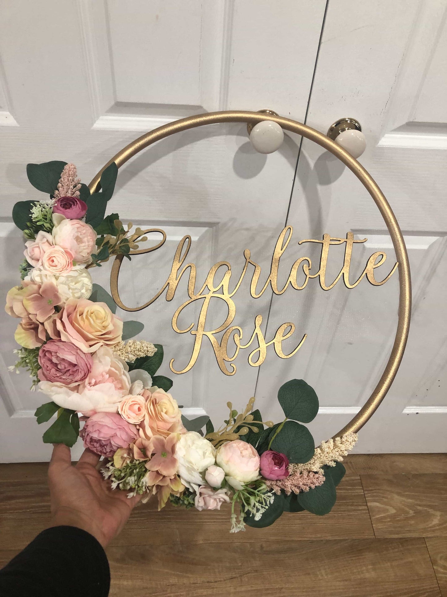 Big Golden Floral Hoop Wall Art customise-Personalised Hoops-All-Times-Gifts