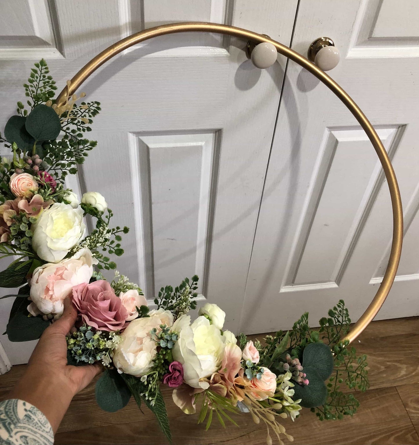 Big Golden Floral Hoop Wall Art customise-Personalised Hoops-All-Times-Gifts