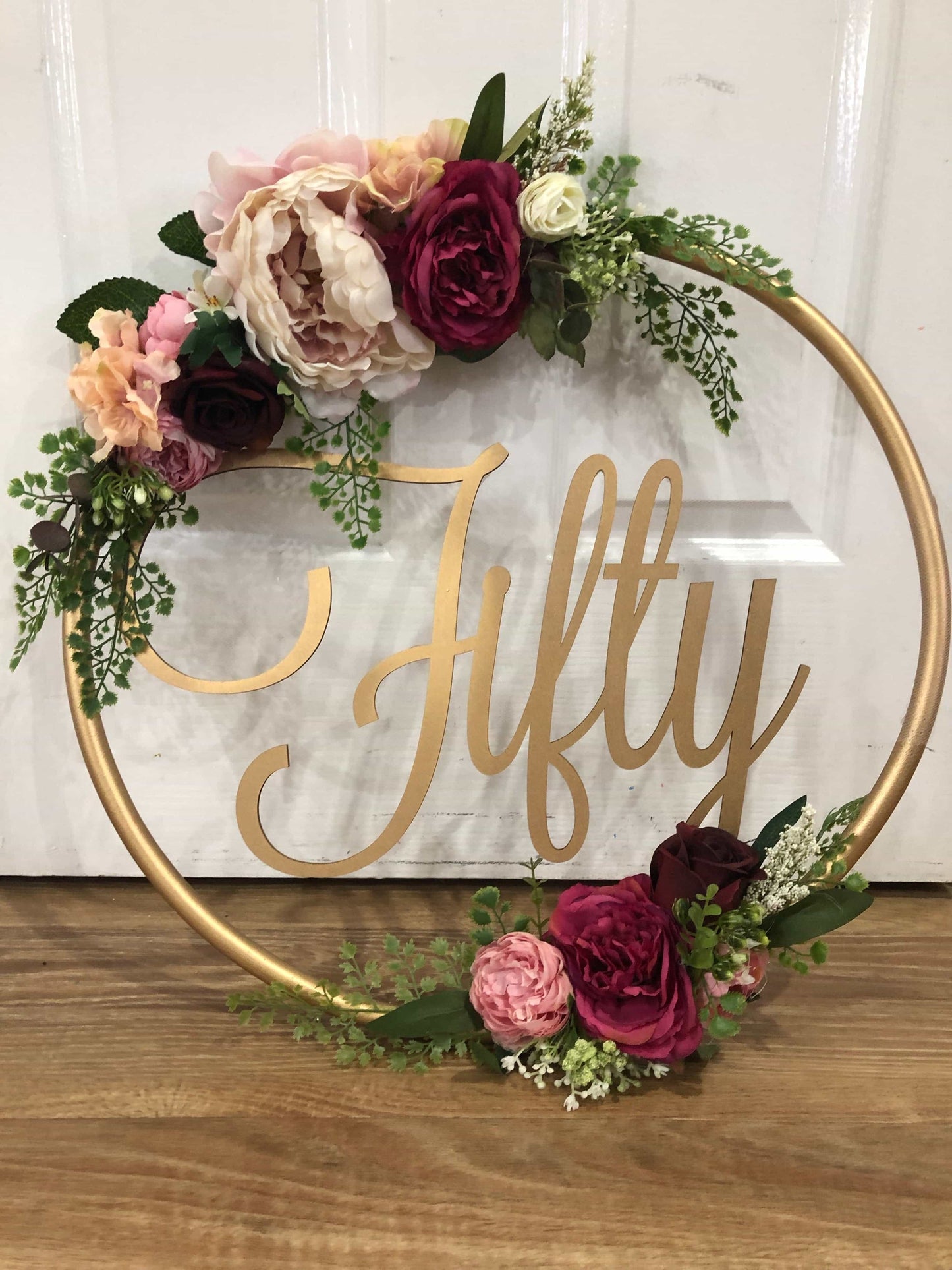 Big Golden Floral Hoop Wall Art customise-Personalised Hoops-All-Times-Gifts