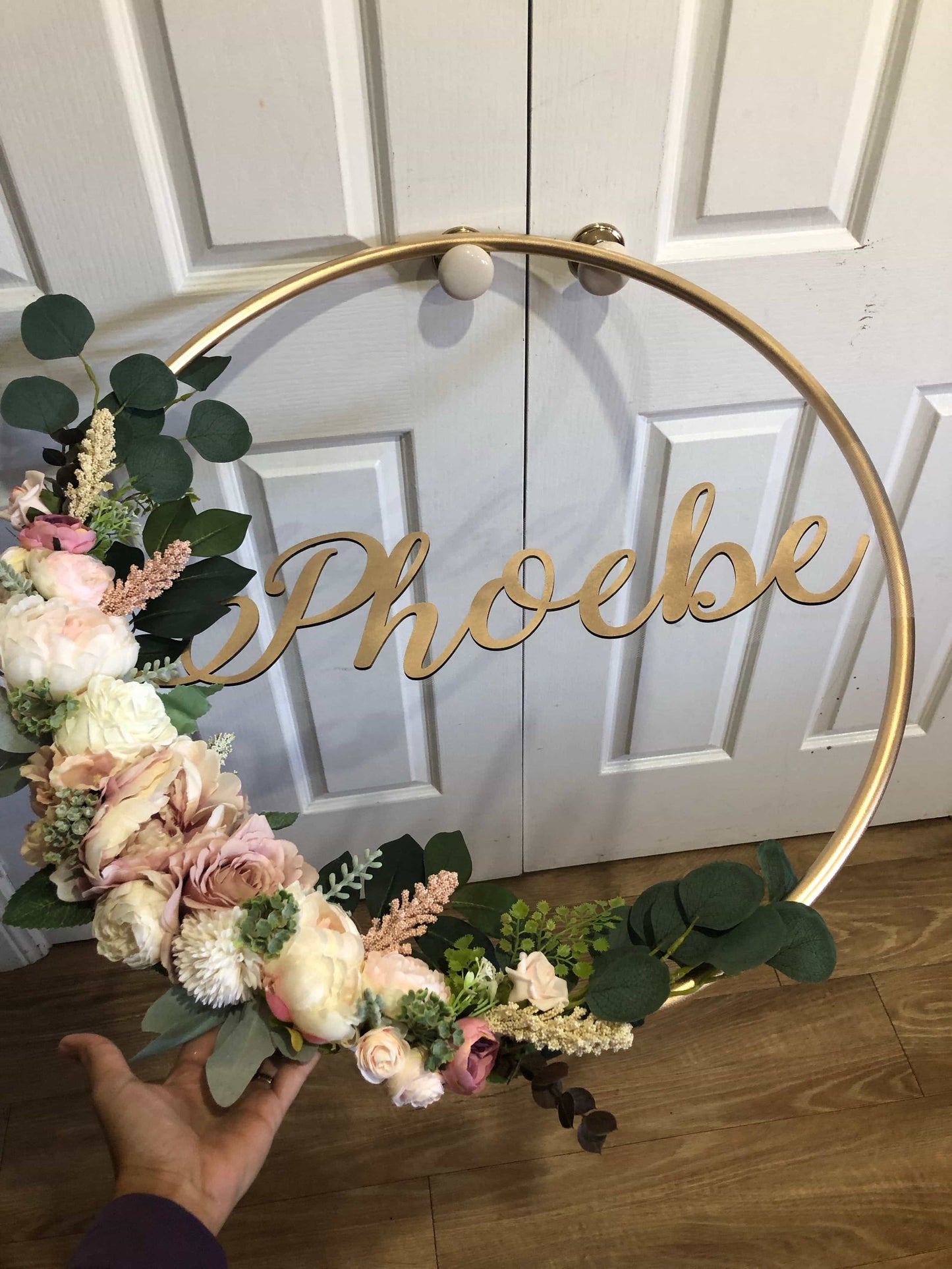 Big Golden Floral Hoop Wall Art customise-Personalised Hoops-All-Times-Gifts