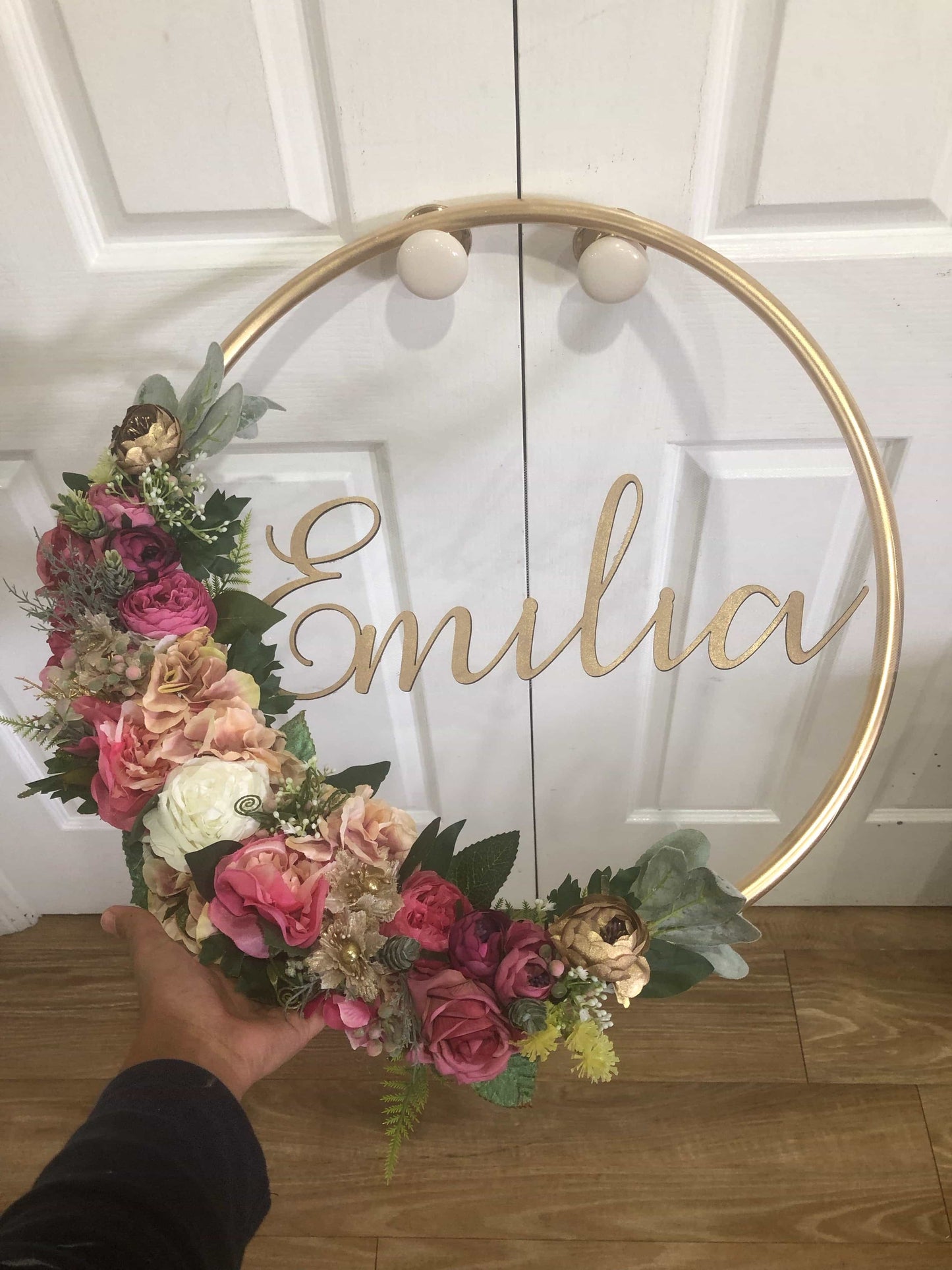 Big Golden Floral Hoop Wall Art customise-Personalised Hoops-All-Times-Gifts