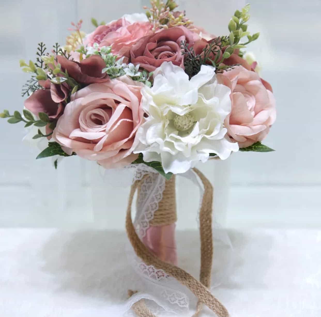 Bridal silk peonies bouquet-All-Times-Gifts