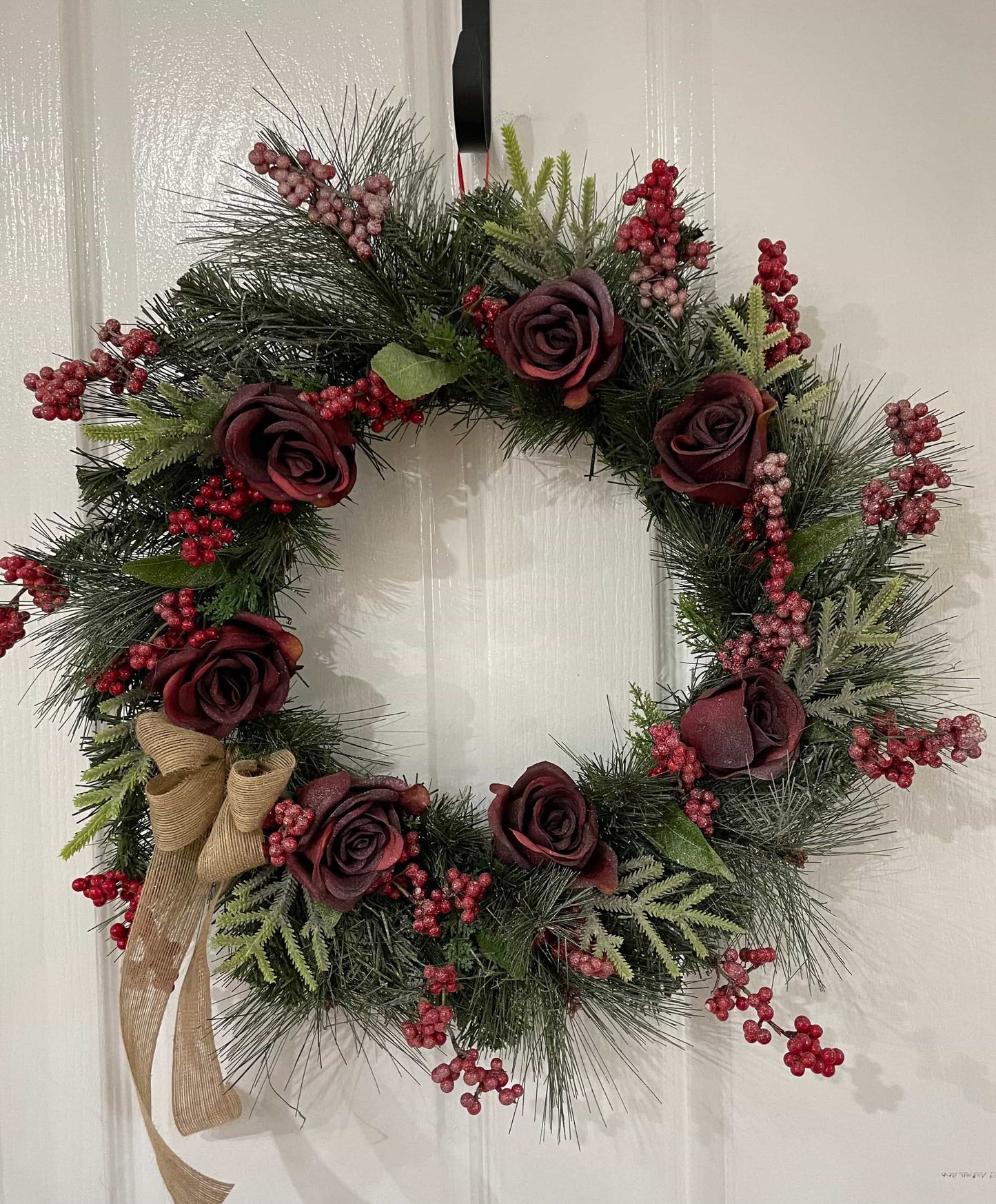 Burgundy Roses Christmas Wreath-All-Times-Gifts