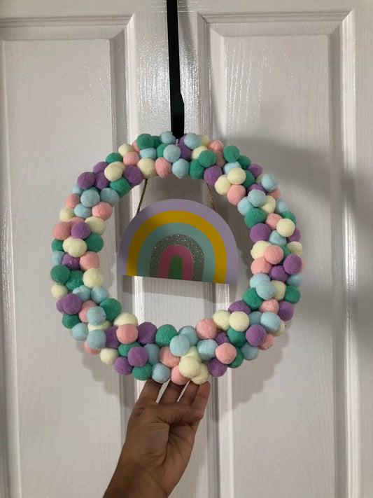 Candy Colours Pom-Poms Wreath-All-Times-Gifts