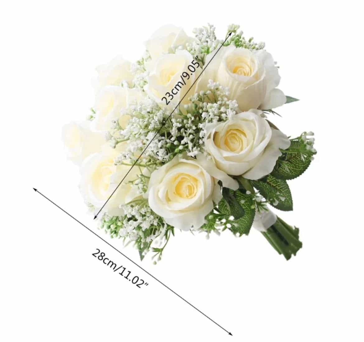 Cream or White Roses With Babys breath bridal bouquet-All-Times-Gifts