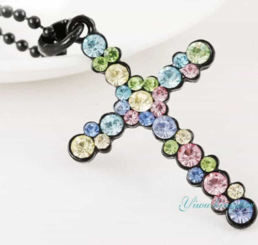 Cross Colourful Rhinestone Necklaces-Jewellery-All-Times-Gifts