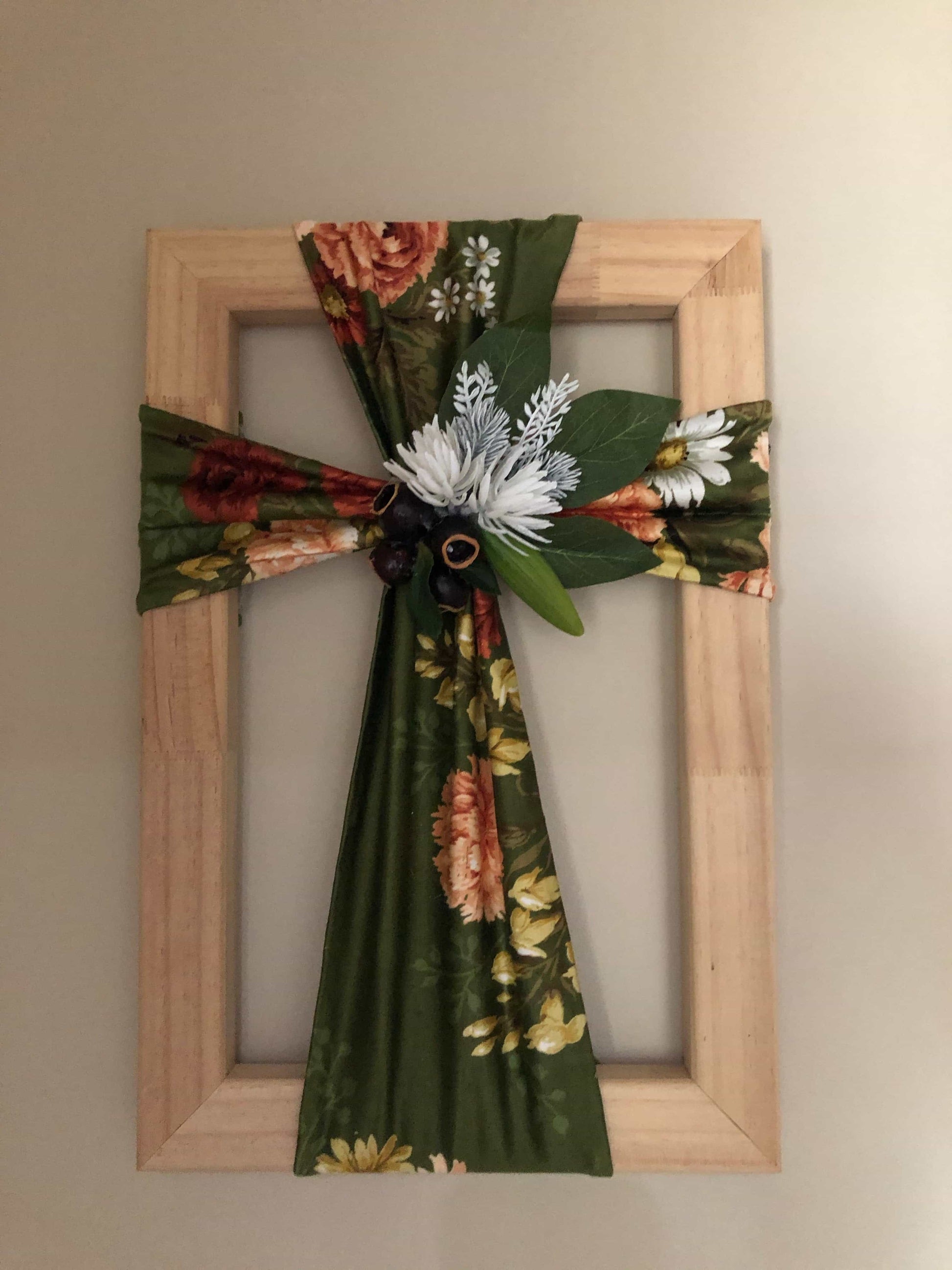 Fabric floral cross on a wooden frame-All-Times-Gifts