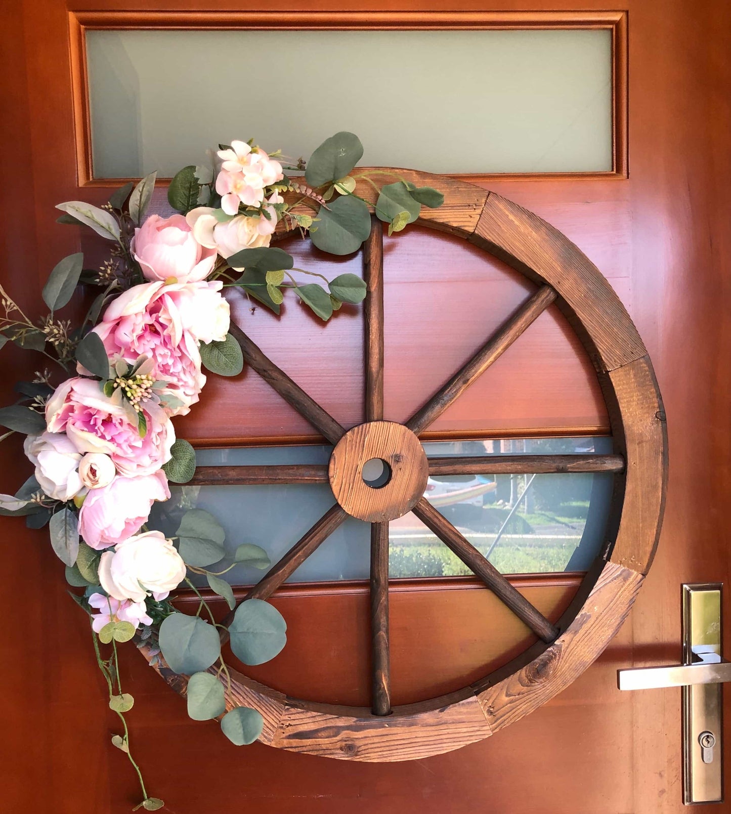 Floral Wooden Wagon Wheel-All-Times-Gifts