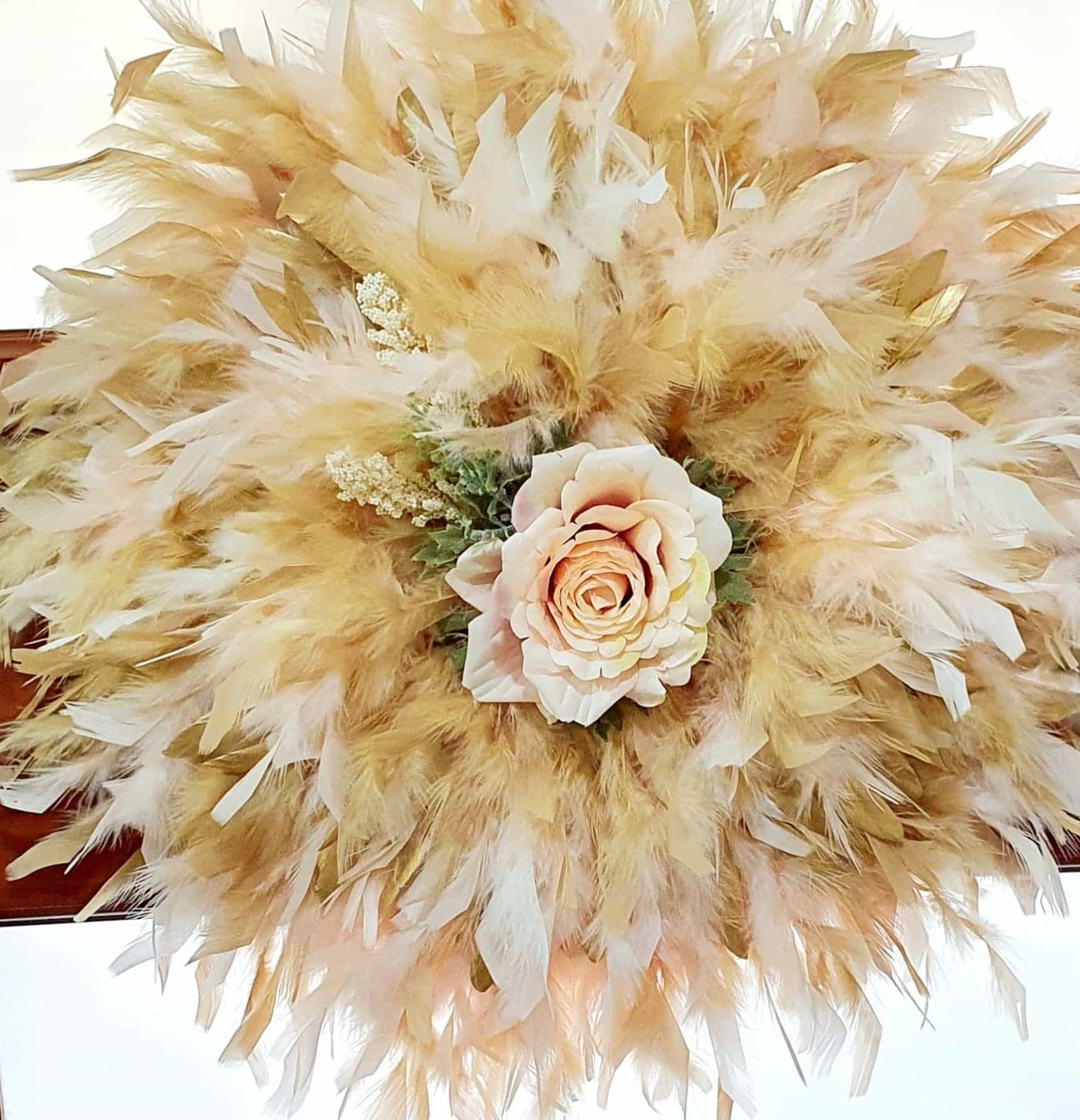 Flower Centred Feather Wreath-All-Times-Gifts