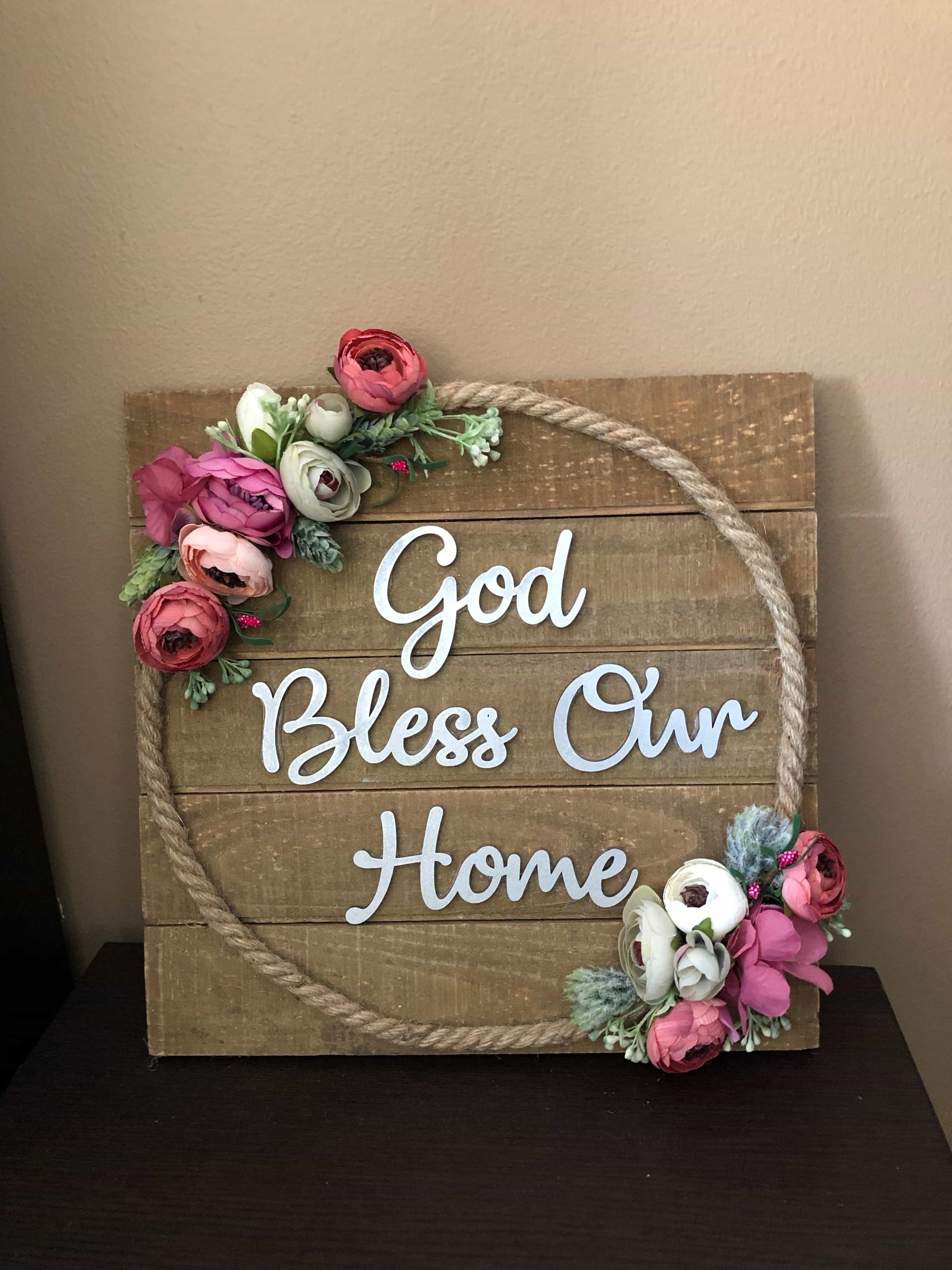 God bless our home square wooden plaque custom made-All-Times-Gifts