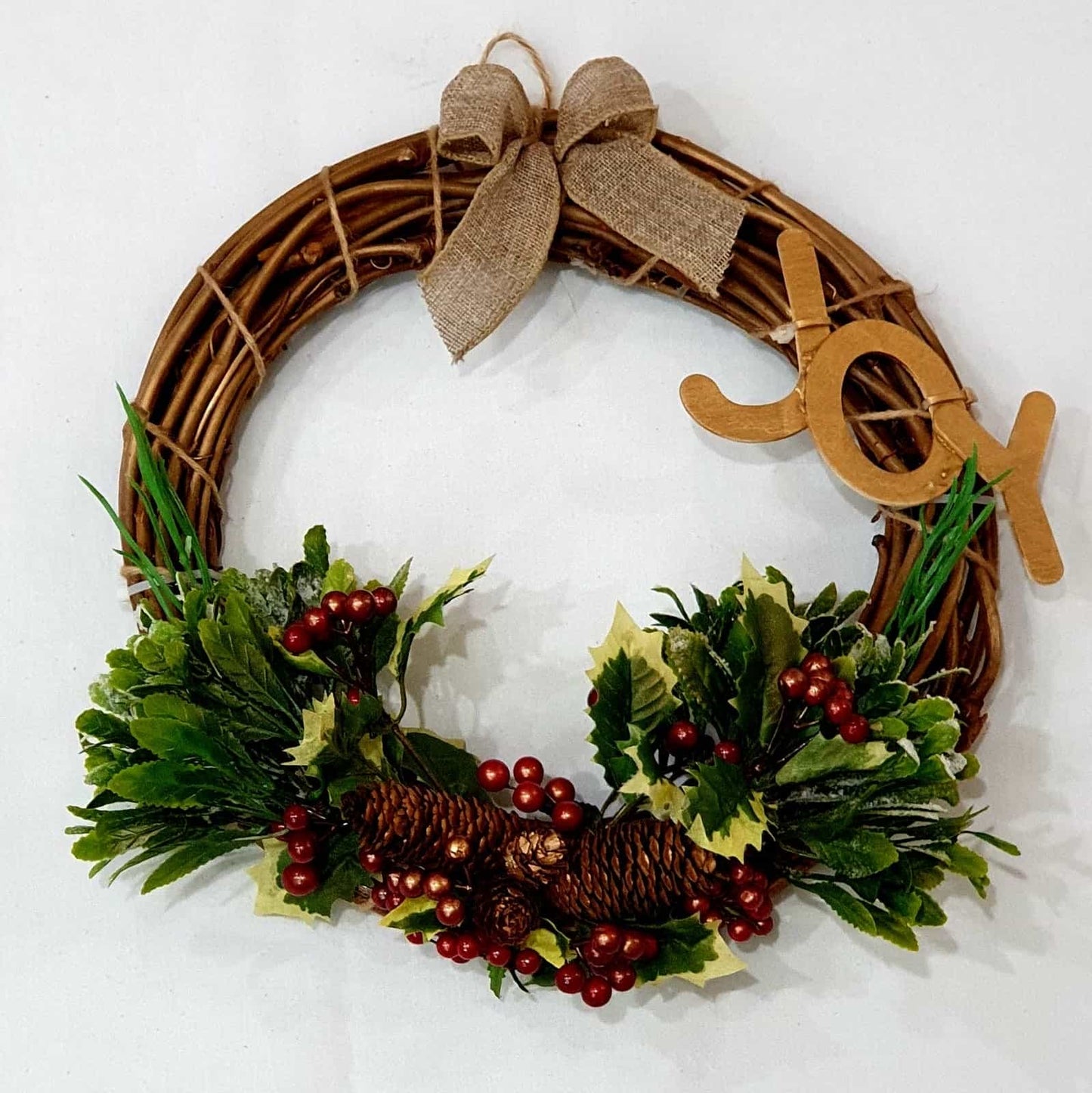 Golden Christmas wreath with JOY-All-Times-Gifts