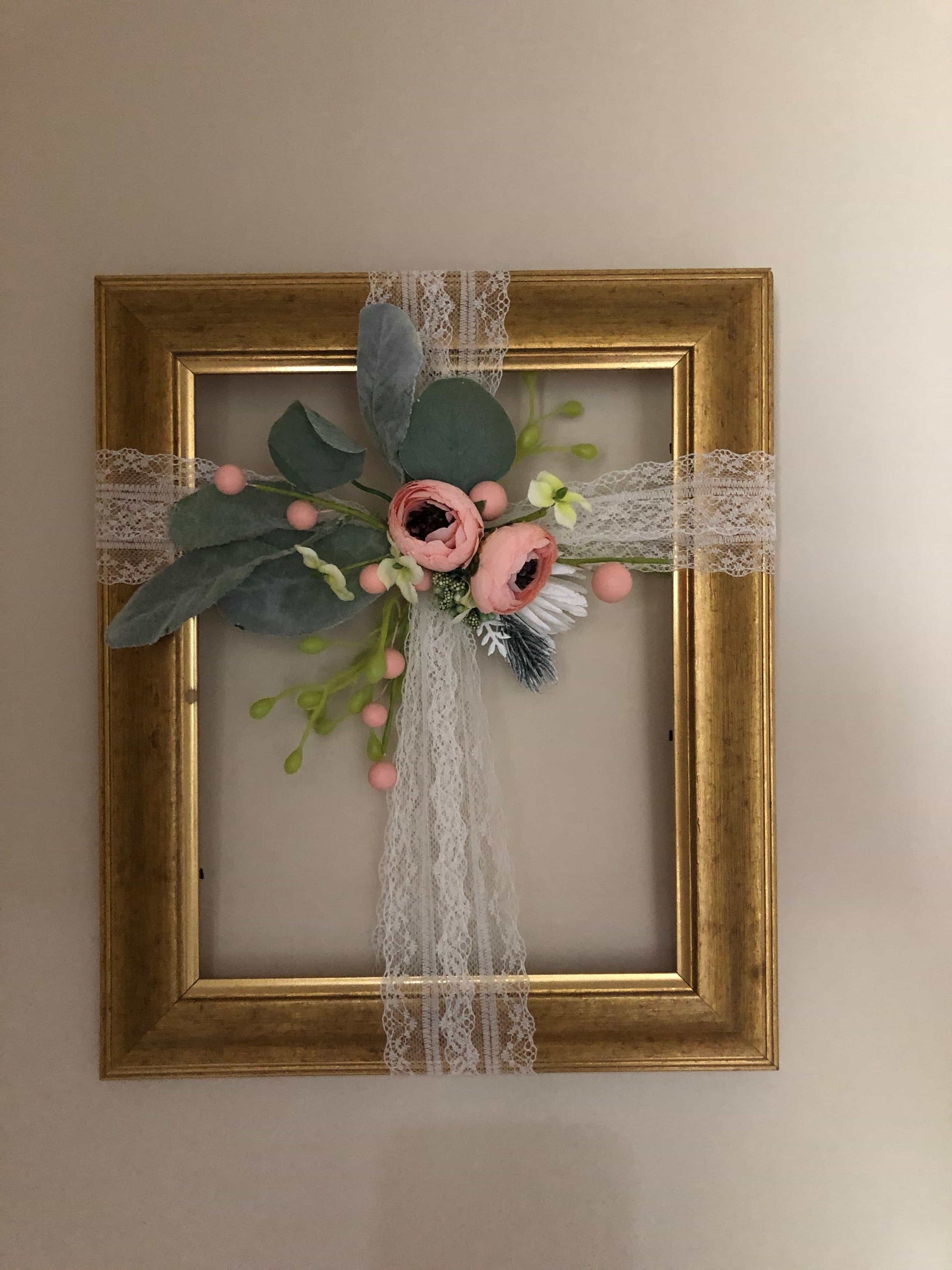 Golden frame with elegant floral cross-All-Times-Gifts
