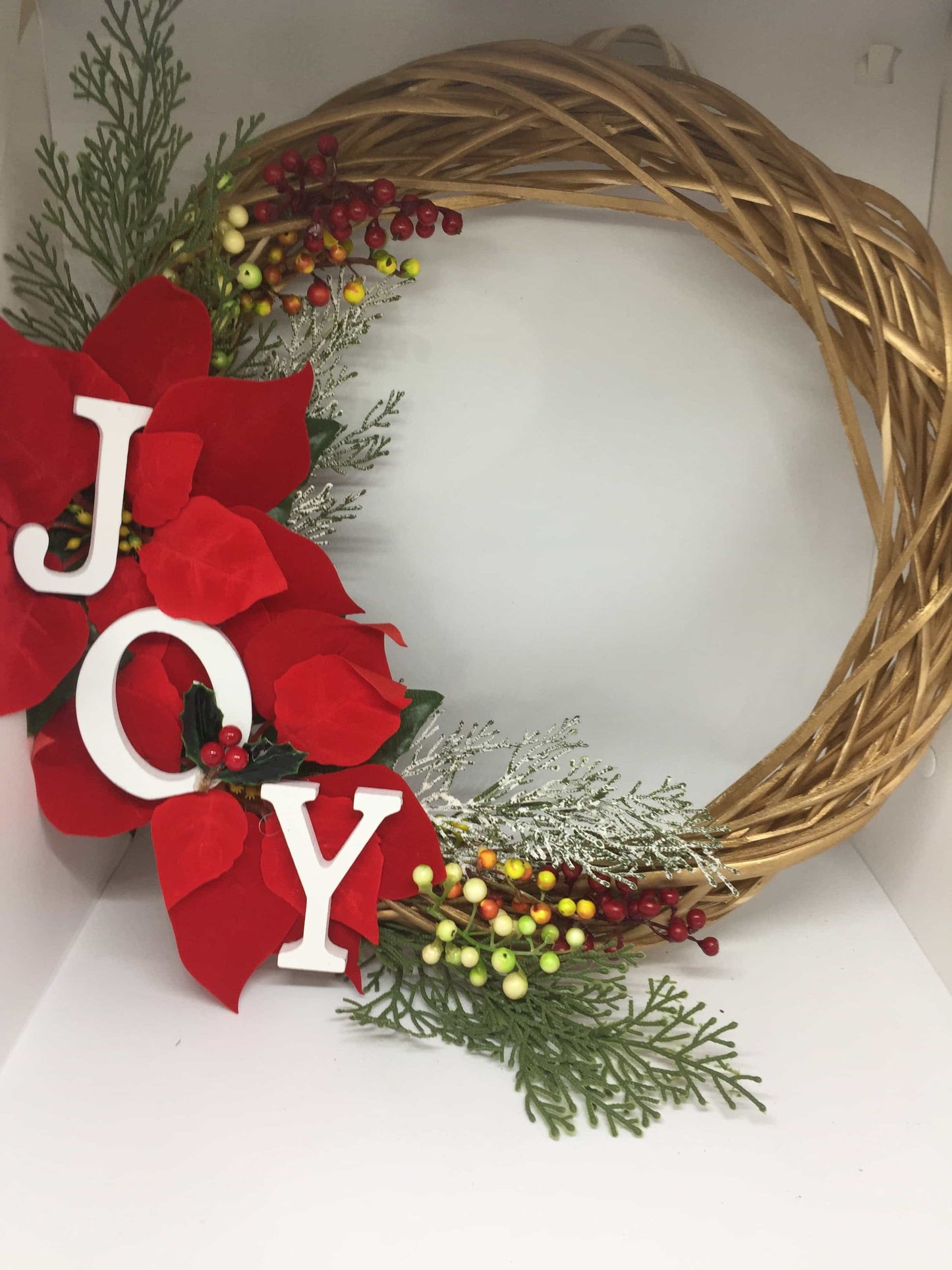 Golden Rattan Wreath with JOY-Christmas Gifts-All-Times-Gifts