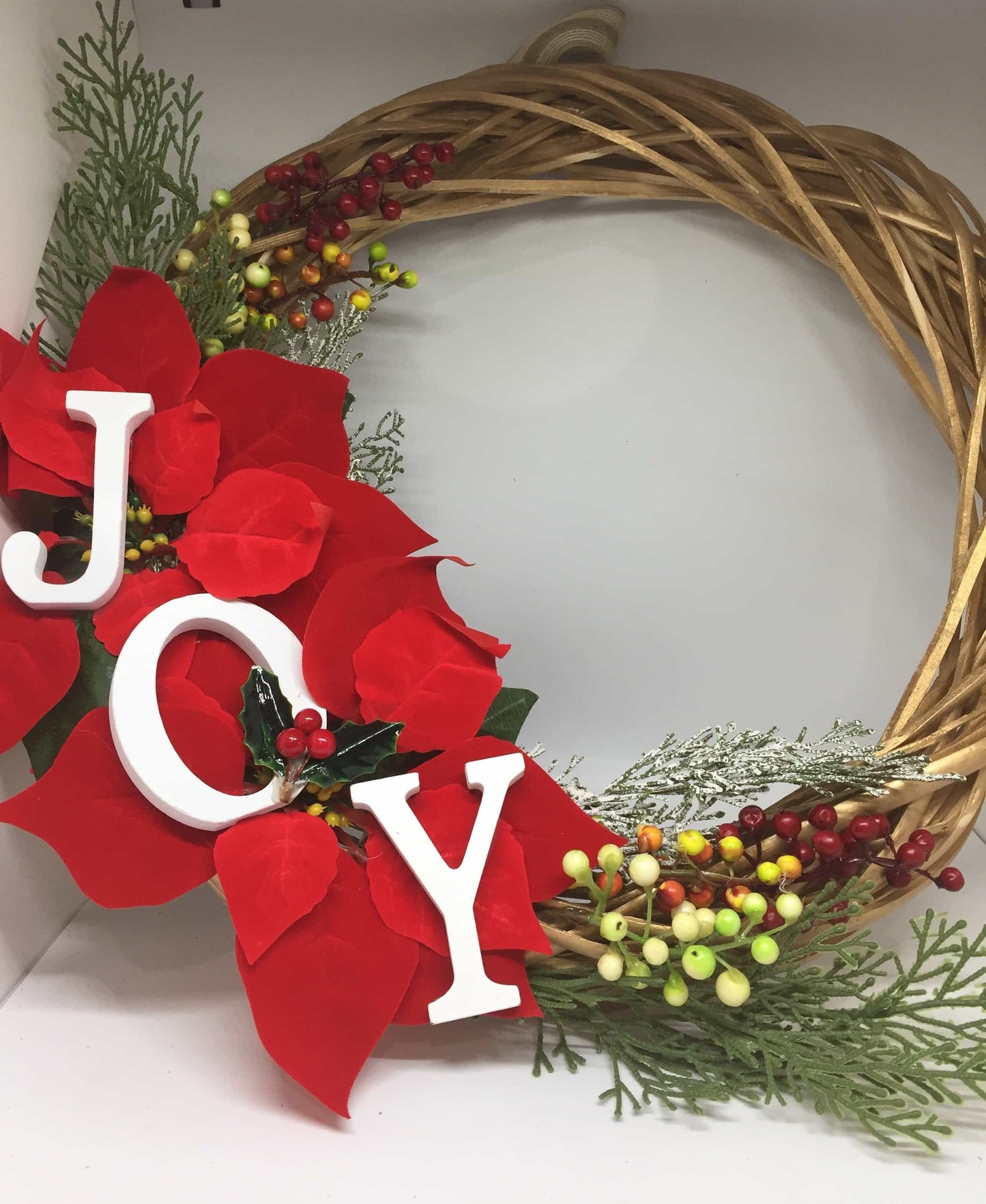 Golden Rattan Wreath with JOY-Christmas Gifts-All-Times-Gifts