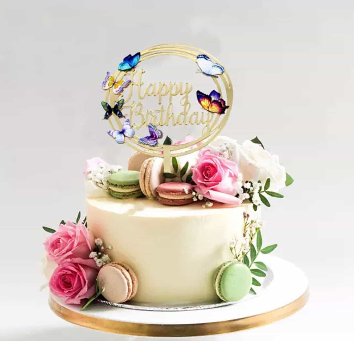 Happy Birthday Round Butterfly Cake Topper-Cake Topper-All-Times-Gifts