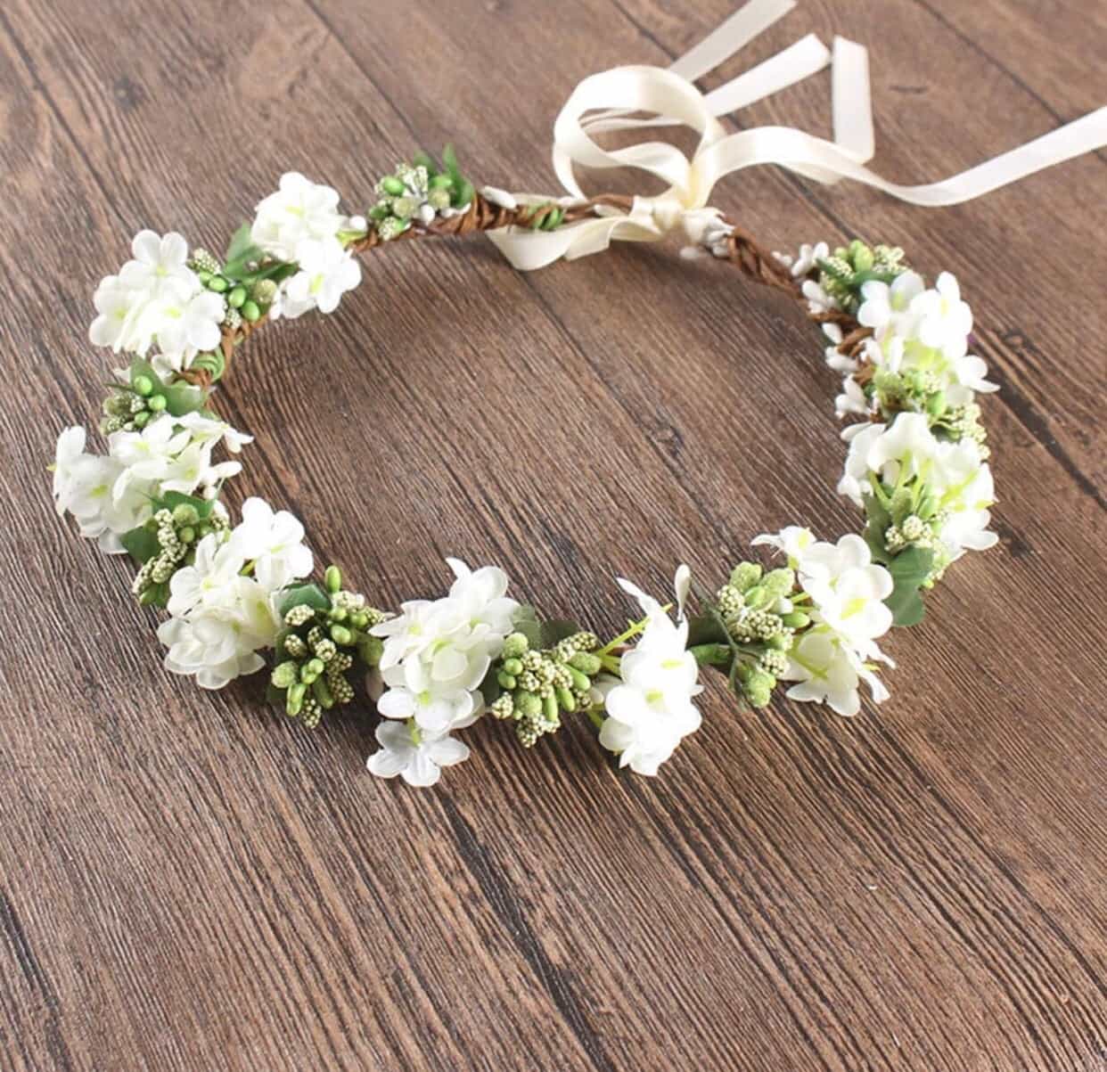Head Crown White with Green Buds-All-Times-Gifts
