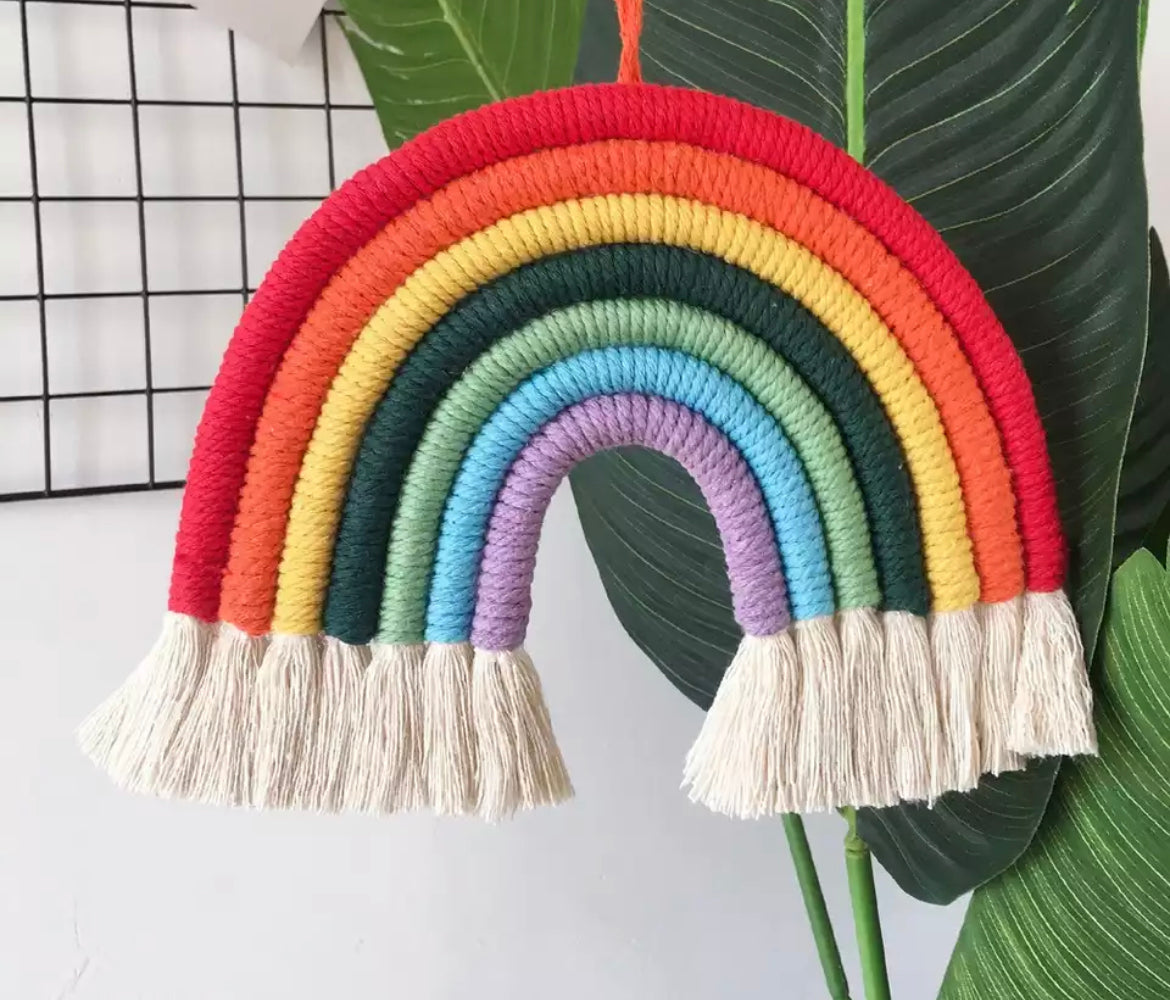 Hand-Woven Rainbow Wall Hanging Art