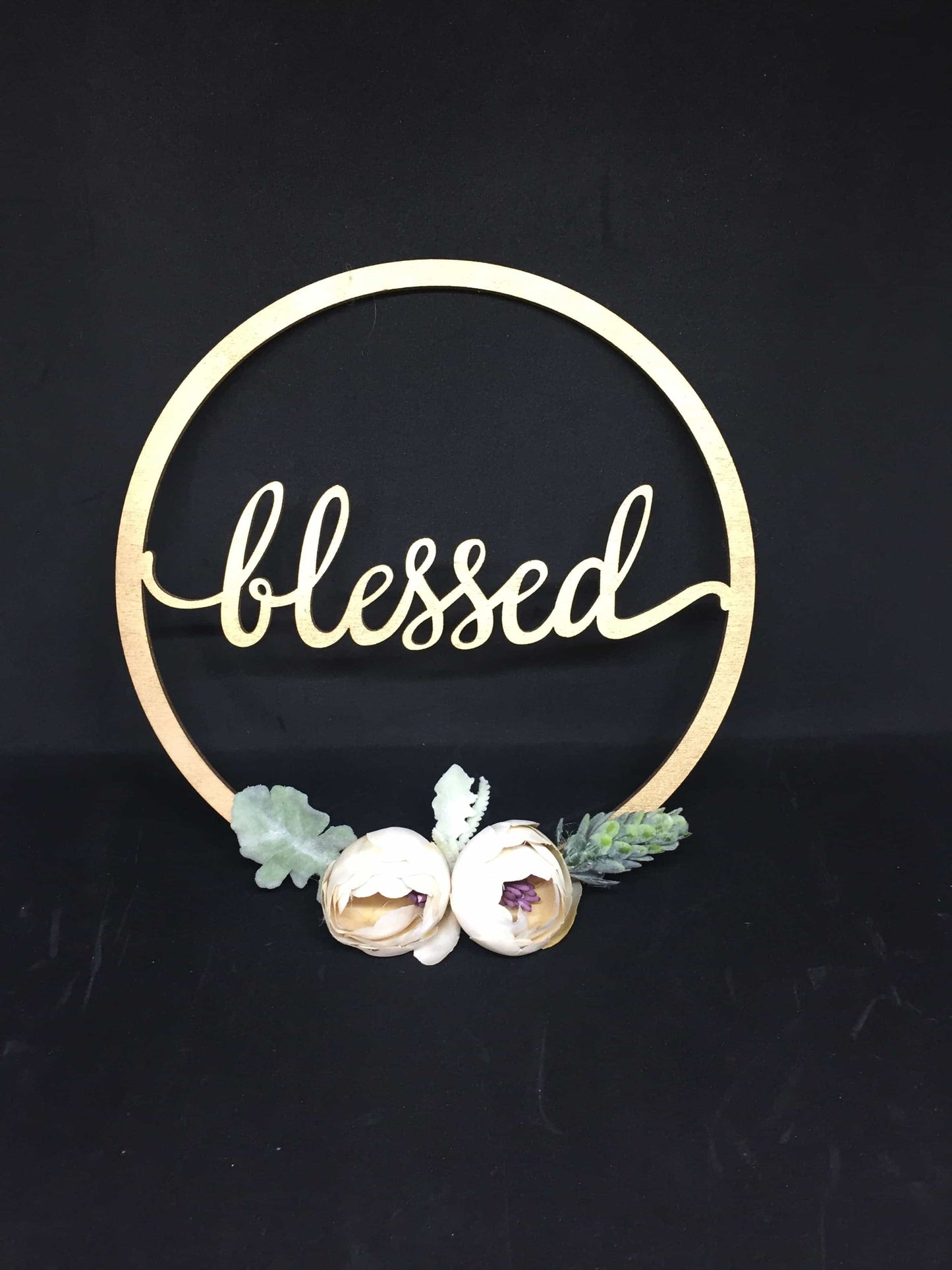 Mini Golden Wooden Floral Hoop with Script-Personalised Hoops-All-Times-Gifts