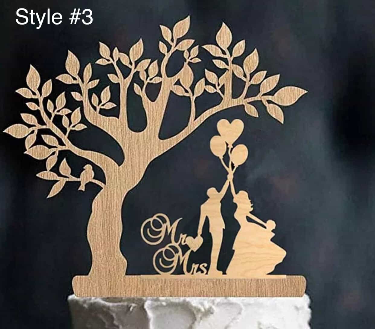 Mr and Mrs Tree Wooden Cake Topper-Cake Topper-All-Times-Gifts