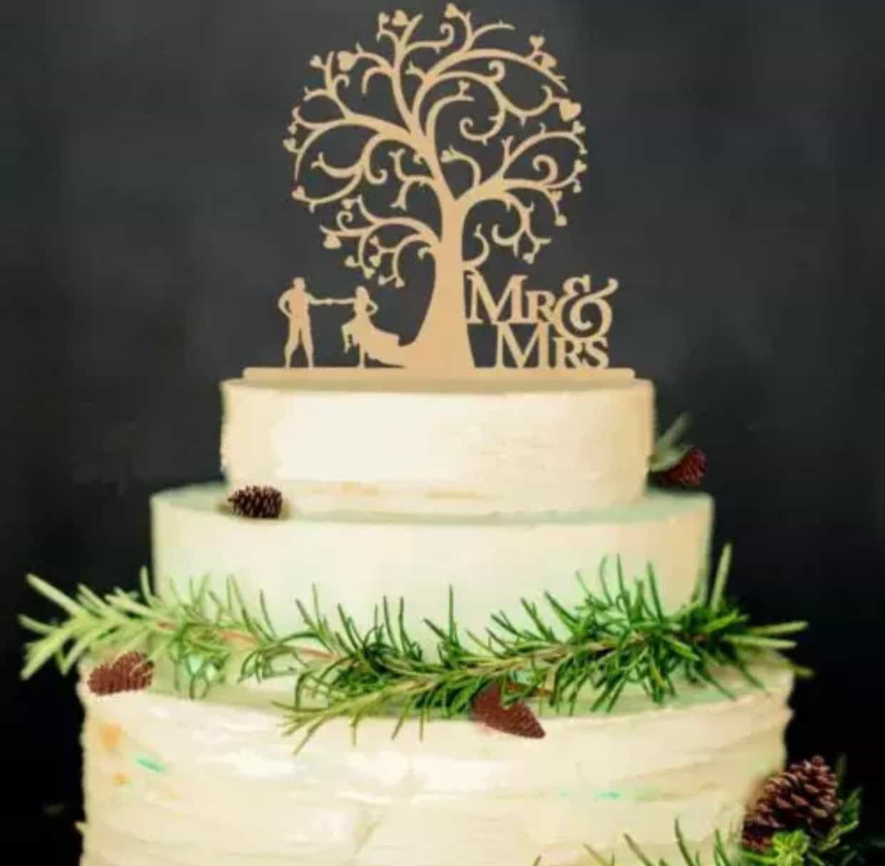 Mr and Mrs Tree Wooden Cake Topper-Cake Topper-All-Times-Gifts