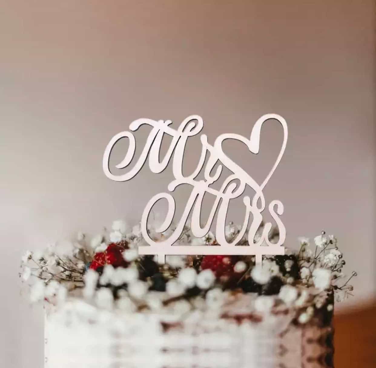 Mr&Mrs Heart Cake Topper-Cake Topper-All-Times-Gifts