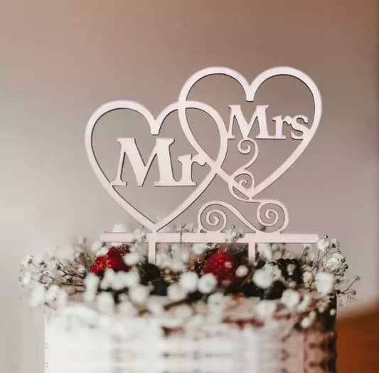 Mr&Mrs Two Hearts Cake Topper-Cake Topper-All-Times-Gifts