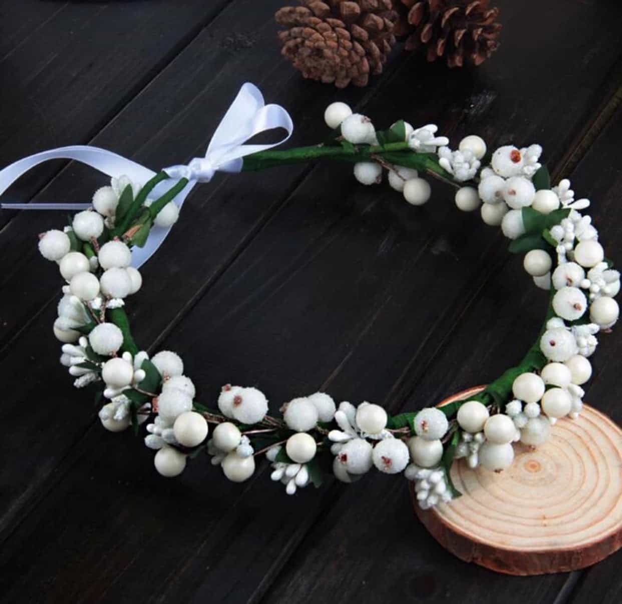 Pearl and Berry White or Red Flower Hair Crown-All-Times-Gifts