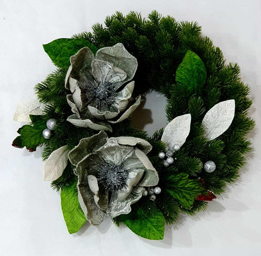 Pine wreath with velvet poinsettias-All-Times-Gifts