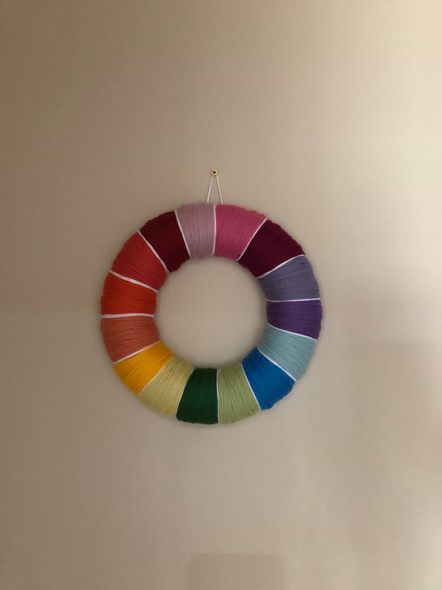 Rainbow yarn wreath-All-Times-Gifts