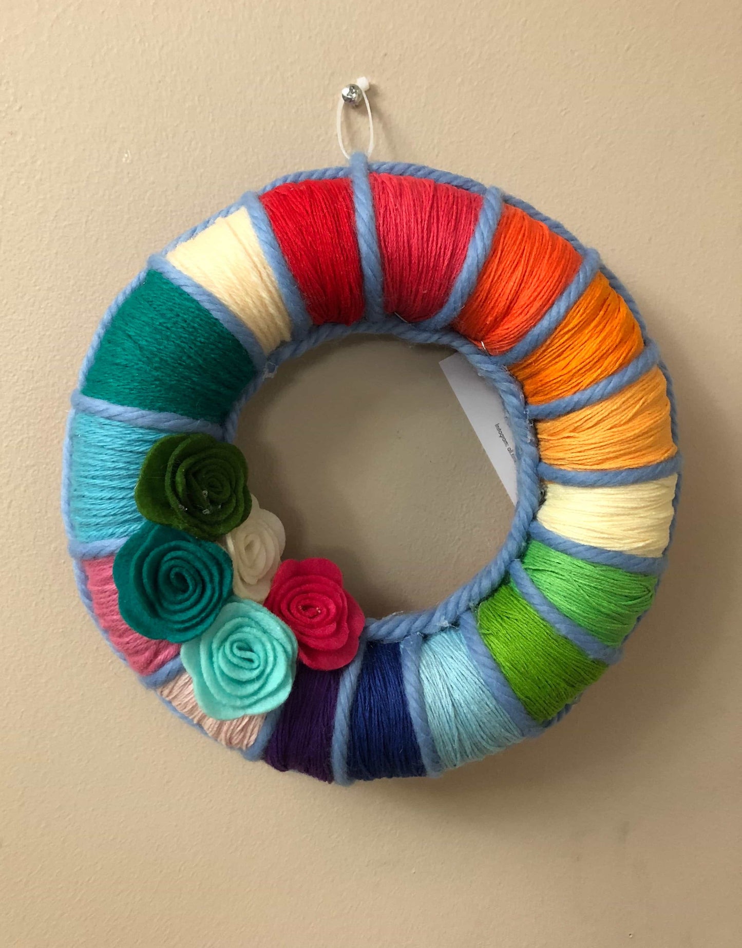 Rainbow yarn wreath-All-Times-Gifts