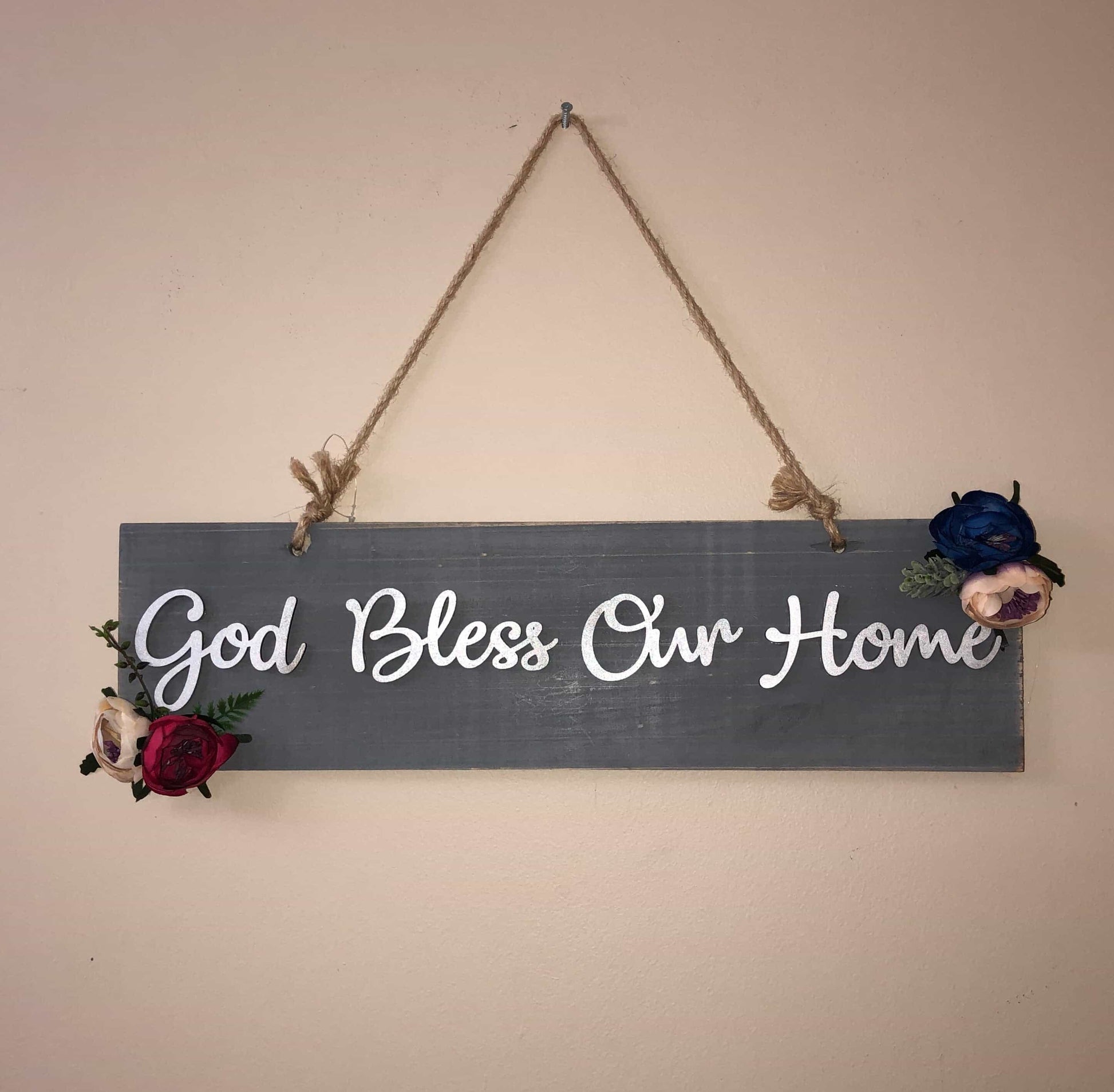 Rectangle timber plaque God Bless Our Home custom made-All-Times-Gifts