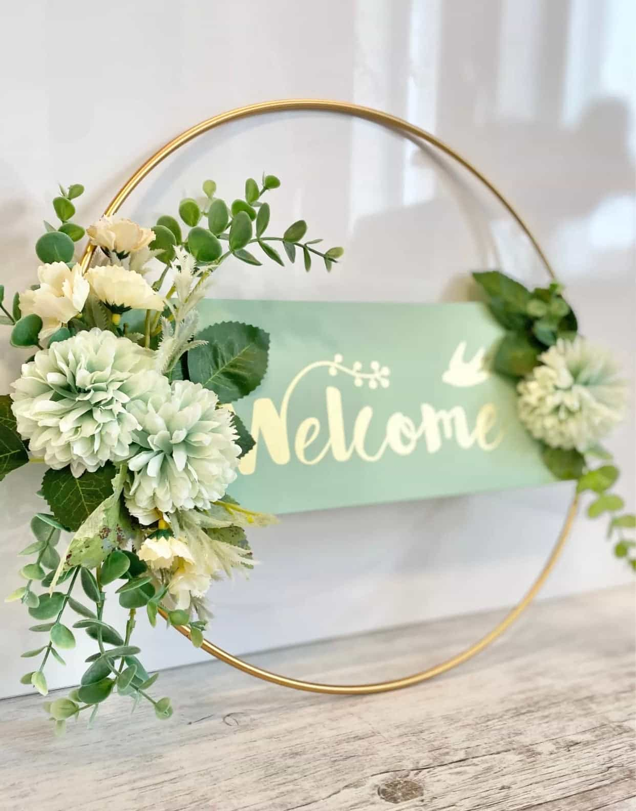 Sage Green Welcome Sign Hoop-All-Times-Gifts