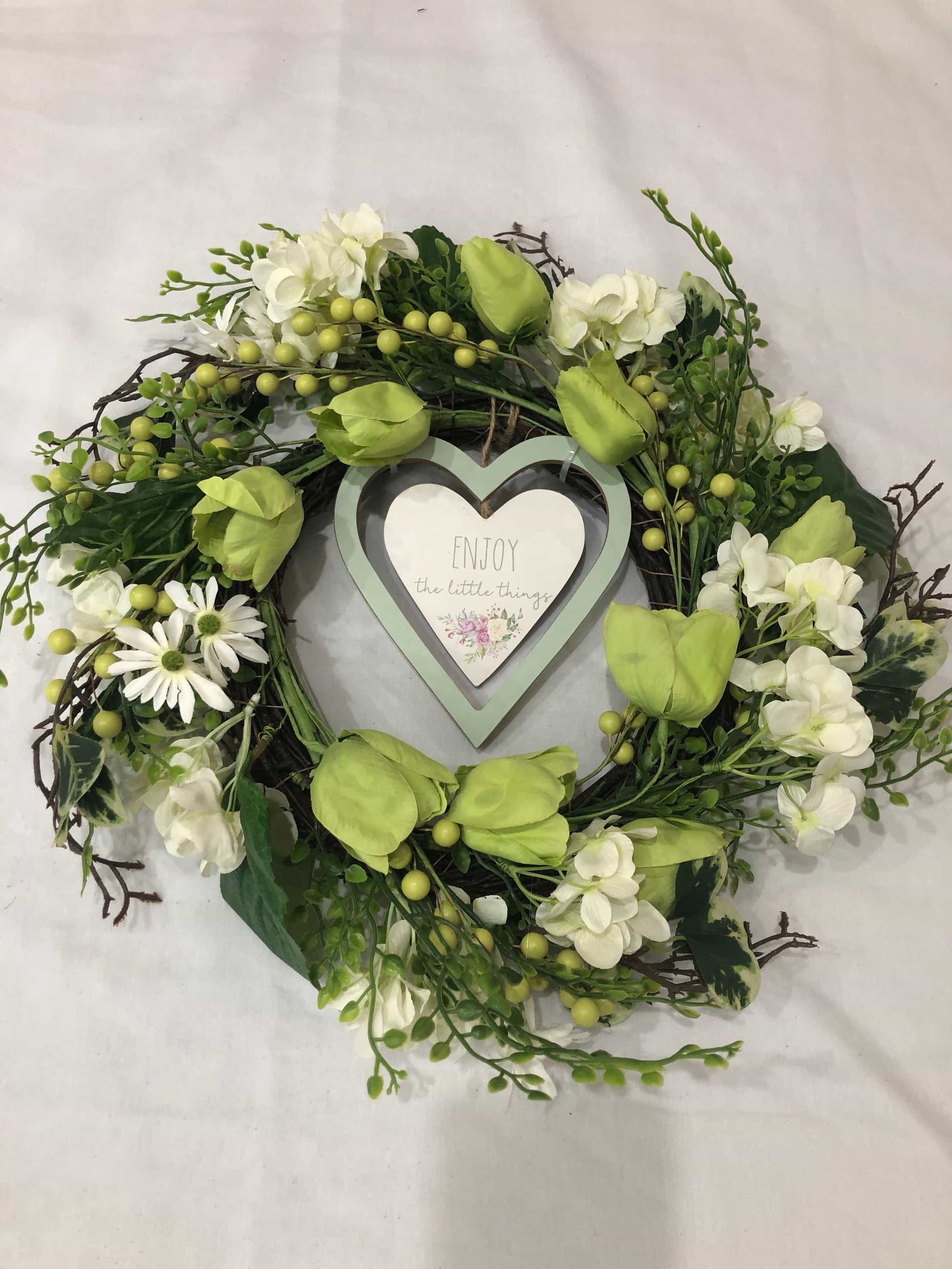 Shades of Green Floral Natural Rattan Wreath with Love-All-Times-Gifts
