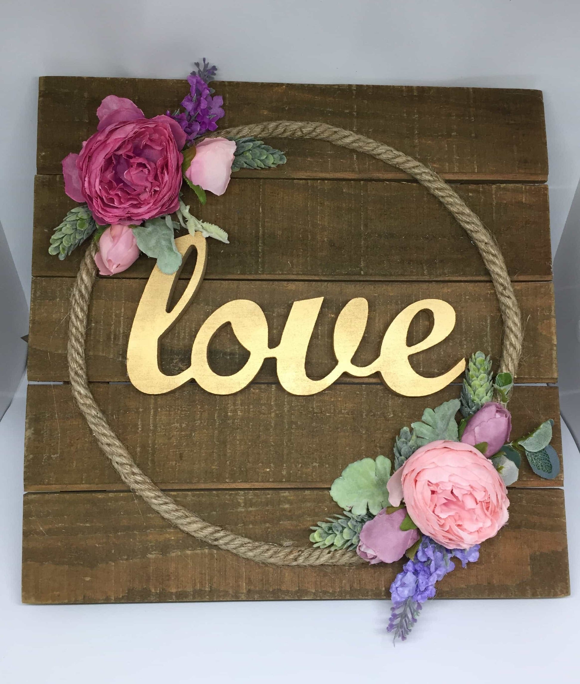 Square Timber Plaque with Decorated Floral Rope custom made-Personalised Hoops-All-Times-Gifts