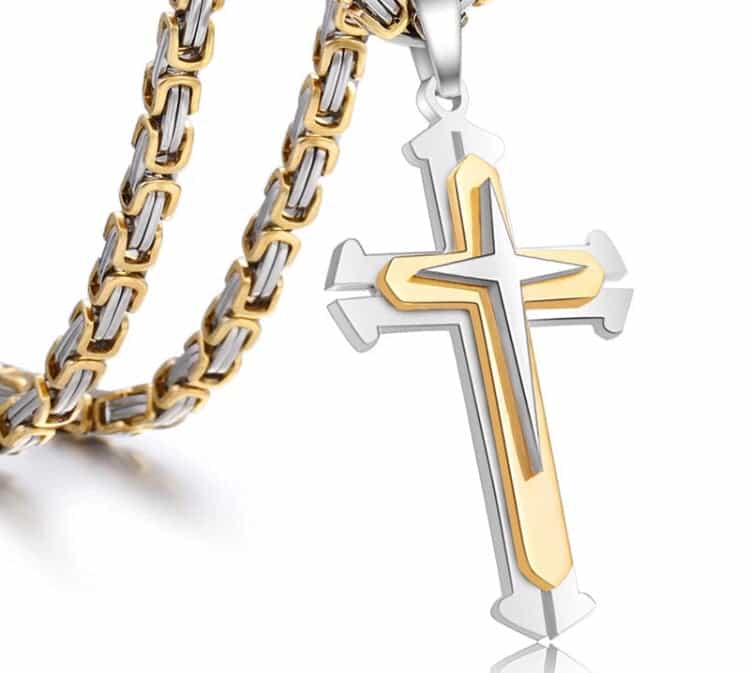 Stainless Steel Chain 3 Layer Cross Silver Gold Colour-Jewellery-All-Times-Gifts