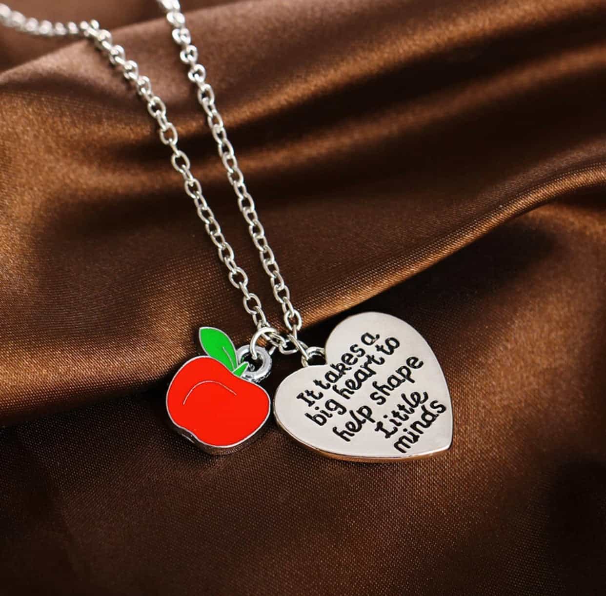 Teacher Apple Heart Necklace-All-Times-Gifts