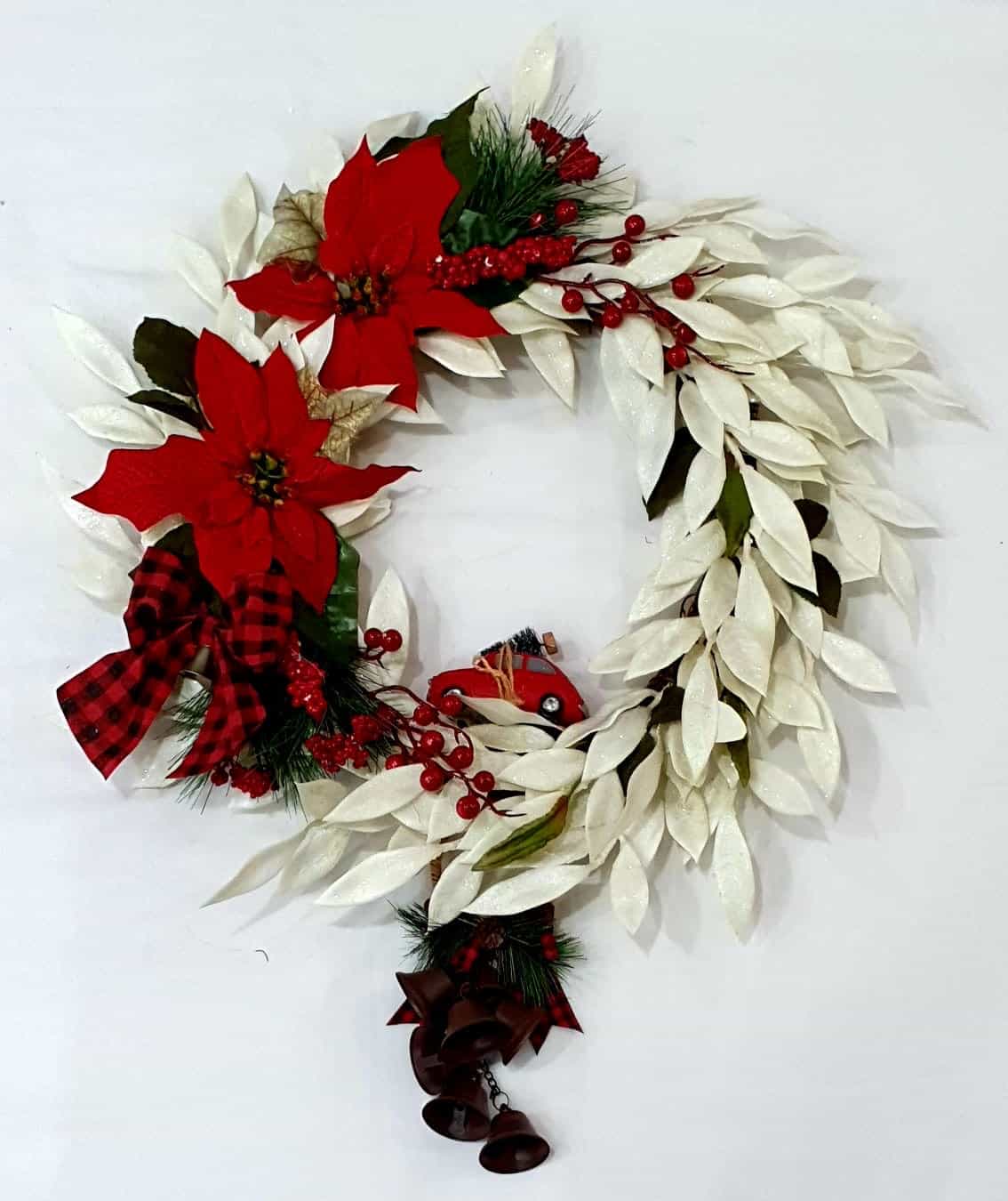 White red Christmas wreath-All-Times-Gifts
