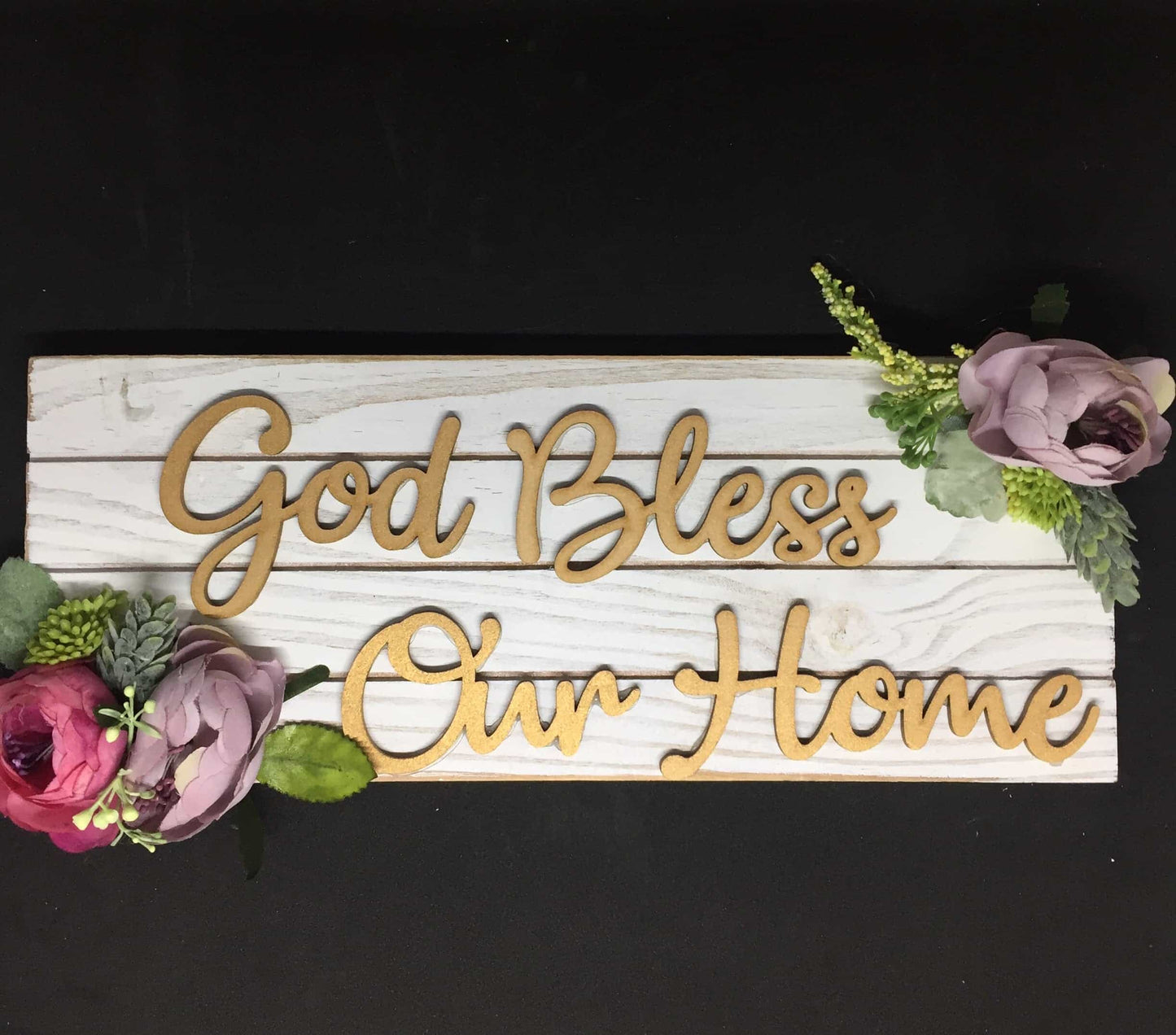 White washed wooden plaque god bless our home custom made-All-Times-Gifts